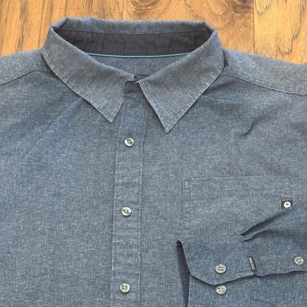 Marmot Mens XXL Blue Heathered Roll Tab Button Up Hiking Shirt SCC-336